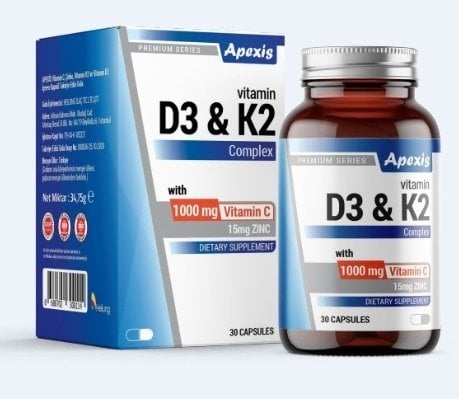 Apexis Vitamin D3&K2 Complex-Vit C 1000mg 30 Kapsül