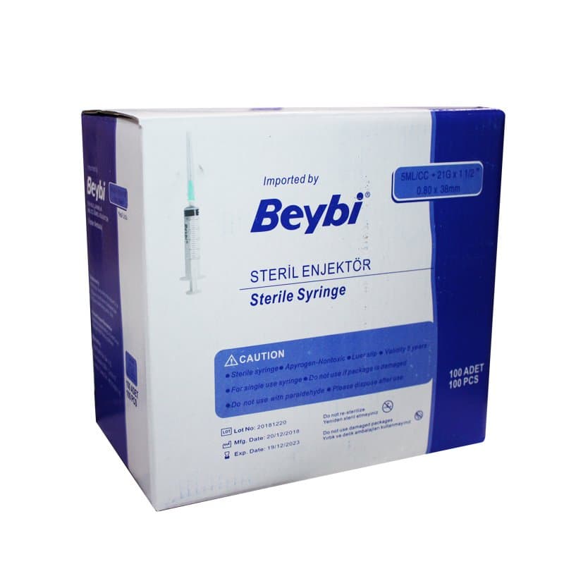 Beybi Steril Enjektör 5cc Yeşil 100 Adet