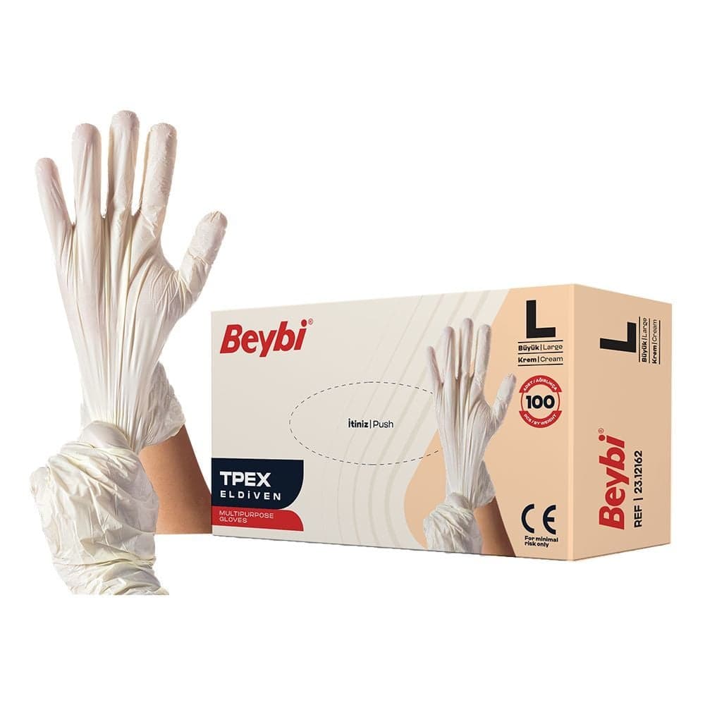 Beybi Tpex (pet) Tek Kullanımlık Eldiven Krem - L - 100 adet