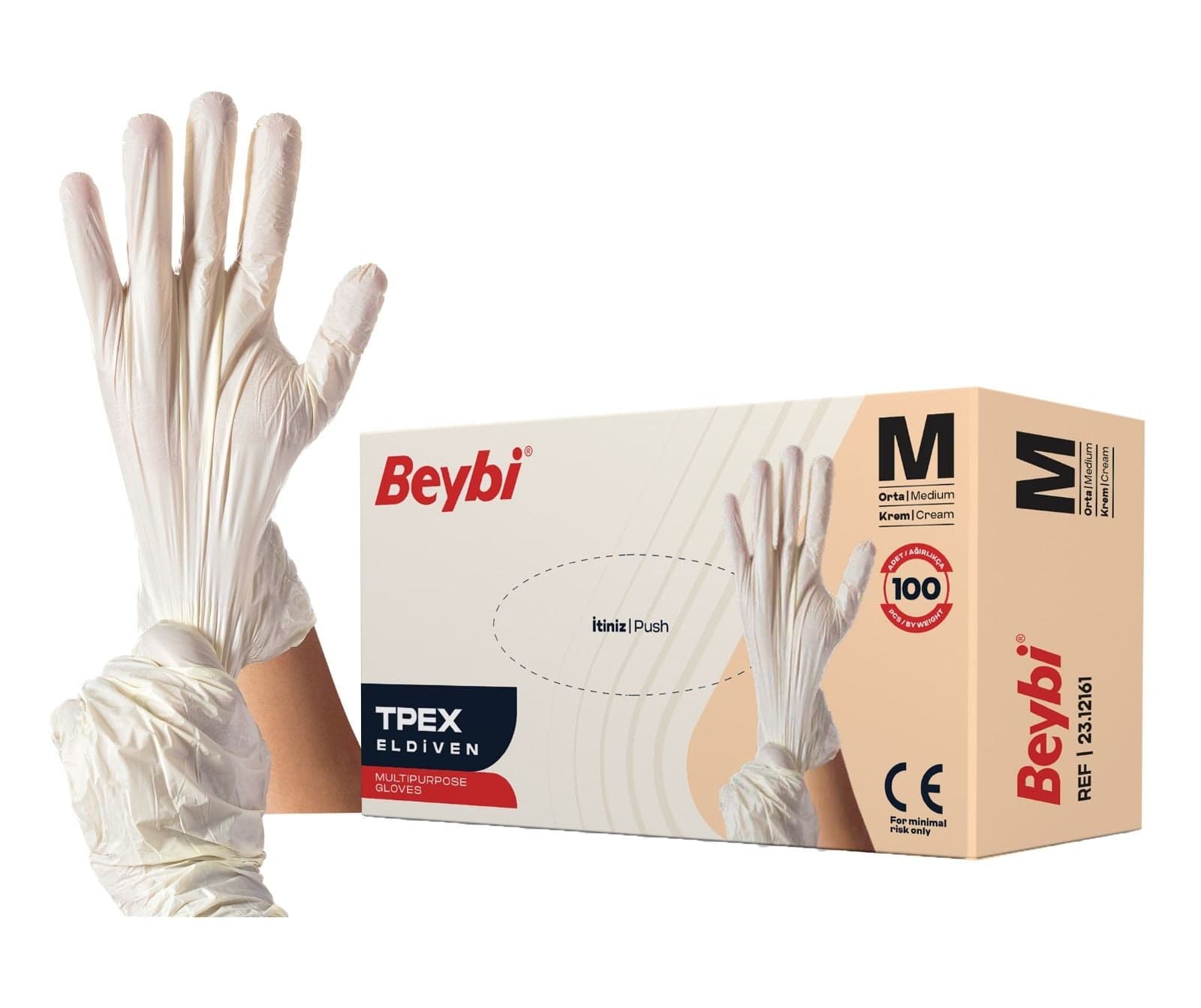 Beybi Tpex (pet) Tek Kullanımlık Eldiven Krem - M -