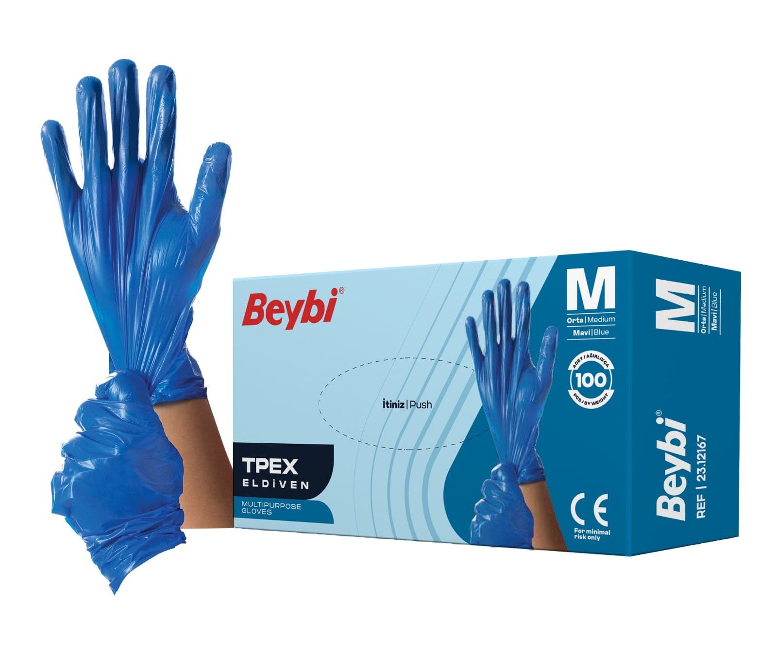 Beybi Tpex (pet) Tek Kullanımlık Eldiven Mavi - M -
