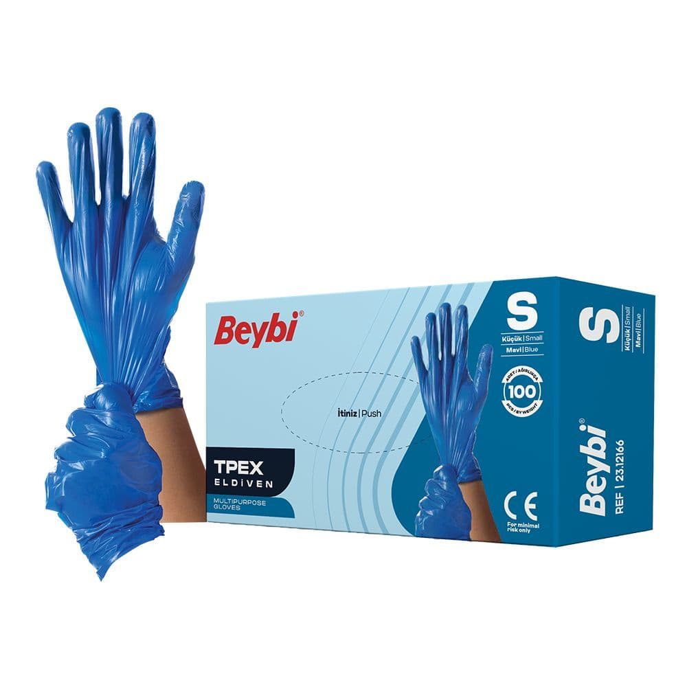 Beybi Tpex (pet) Tek Kullanımlık Eldiven Mavi - S -