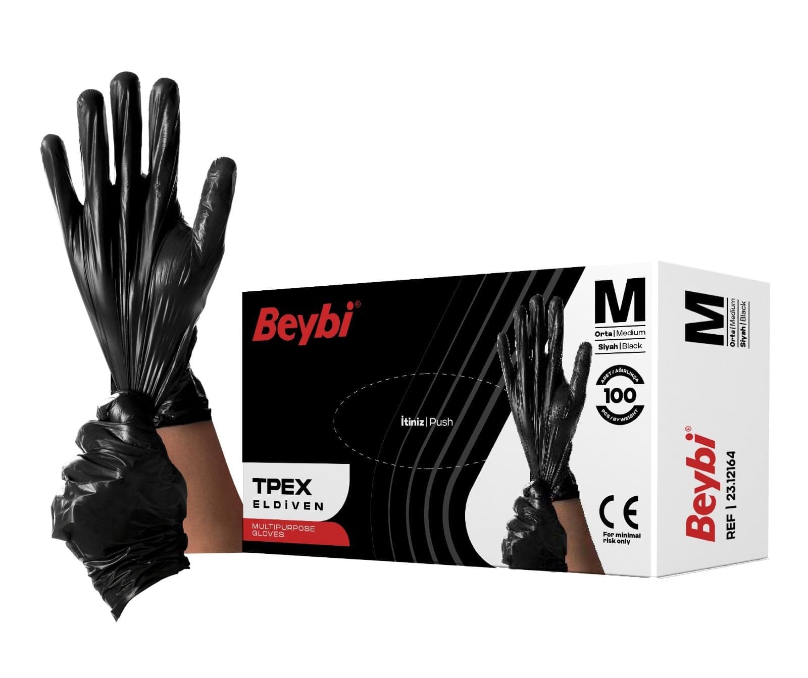 Beybi Tpex (pet) Tek Kullanımlık Eldiven Siyah - M -