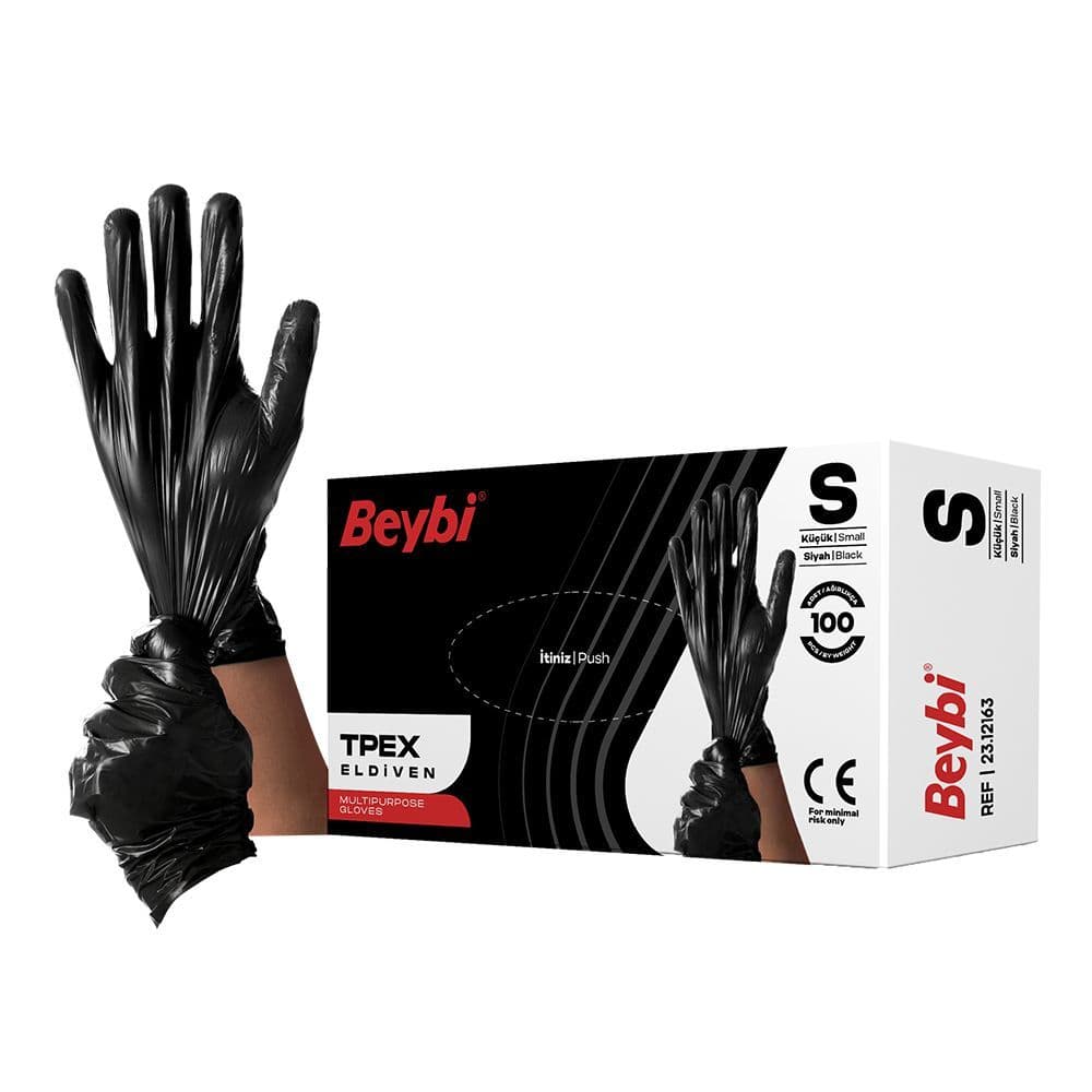 Beybi Tpex (pet) Tek Kullanımlık Eldiven Siyah - S -