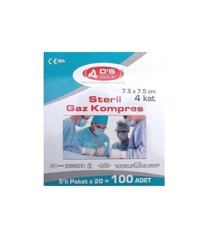 Ds Sağlık Steril Gaz Kompres-Gazlı Bez 7.5 x 7.5cm 5li Zarf 100 Adet