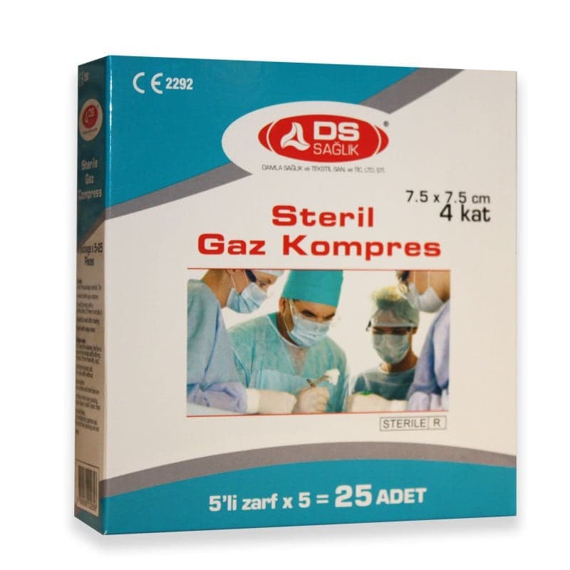 Ds Sağlık Steril Gaz Kompres-Gazlı Bez 7.5 x 7.5cm 5li Zarf 25 Adet