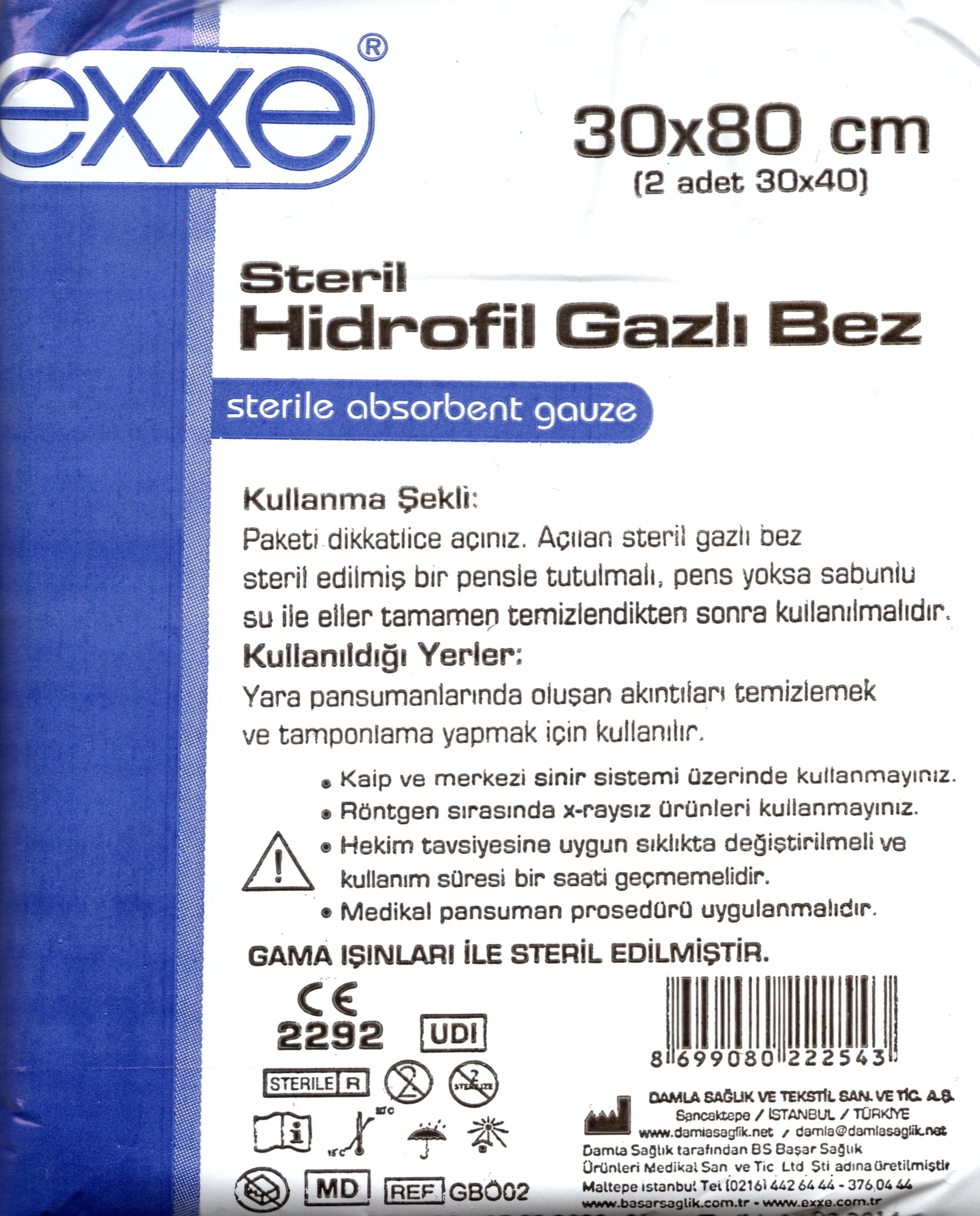 Exxe Steril Hidrofil Gazlı Bez 30x80 cm 2 Adet