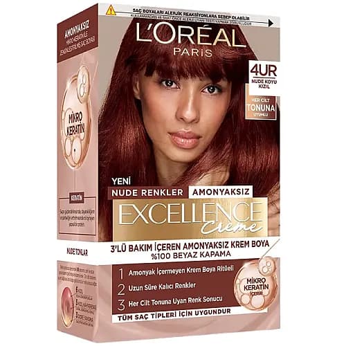 Loreal Paris Excellence Creme Nude Renkler Saç Boyası – 4UR Nude Koyu Kızıl