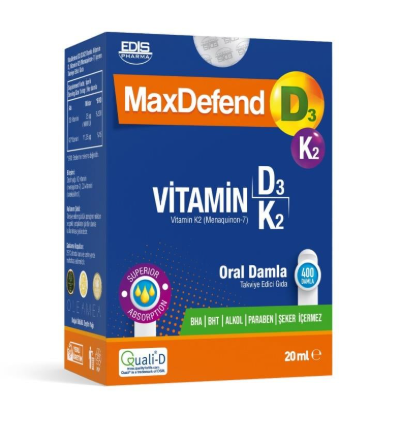 SKT:01/2027 Maxdefend Vitamin D3K2 20 ml Damla