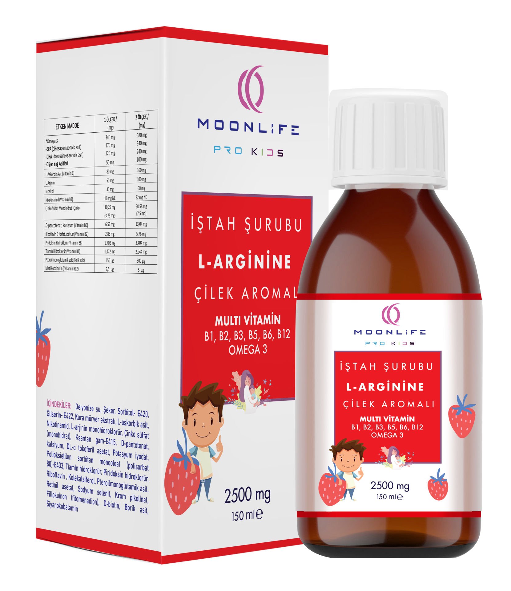 Moon Life L-Arginine Multivitamin Omega 3 İştah Şurubu Çilek Aromalı 150ml