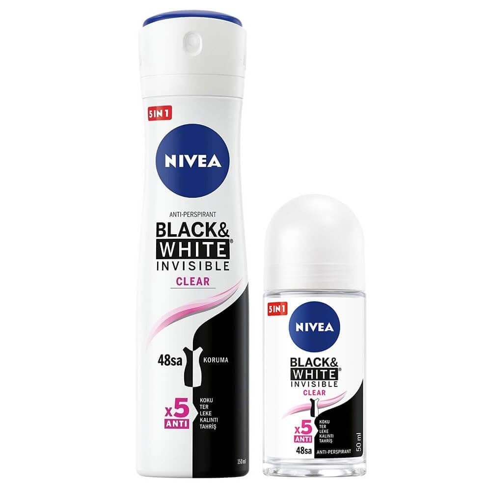 Nivea Black&White İnvisible Clear Deodorant 150 Ml + Roll On 25 ml Set