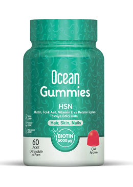 SKT:05/2027 Ocean Gummies HSN Çilek Aromalı 60 Adet Çiğneme Form