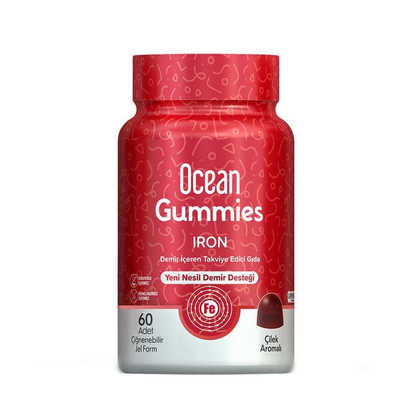 Ocean Gummies Iron Çilek Aromalı 60 Adet Çiğneme Form
