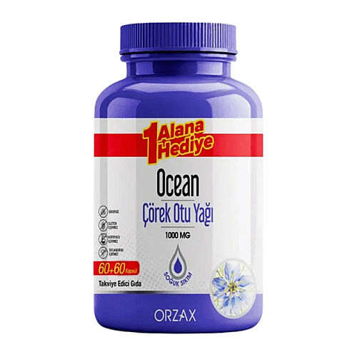 Orzax Ocean Çörek Otu Yağı 1000 mg 60 Kapsül | İkincisi Hediye