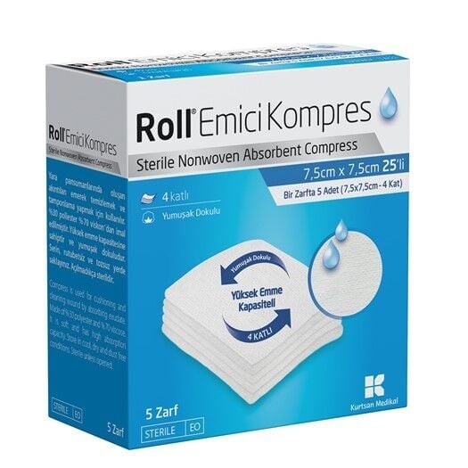 Roll Emici Kompres 7,5cm x 7,5cm 5 Adet x 5 Zarf