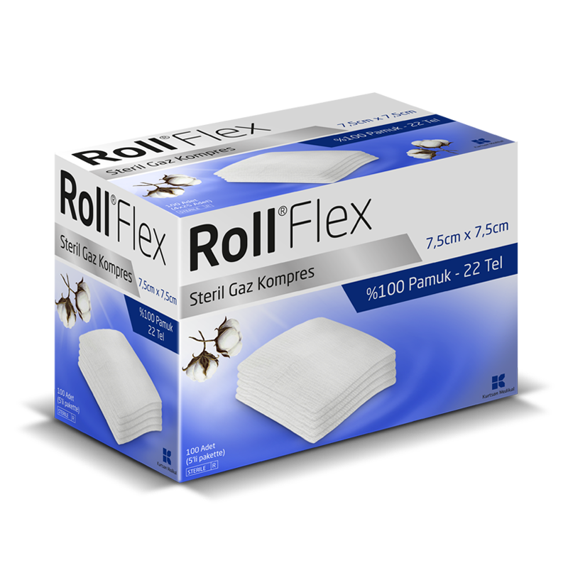Roll Flex Steril Gaz Kompres-Gazlı Bez 7,5cm x 7,5cm 100 Adet