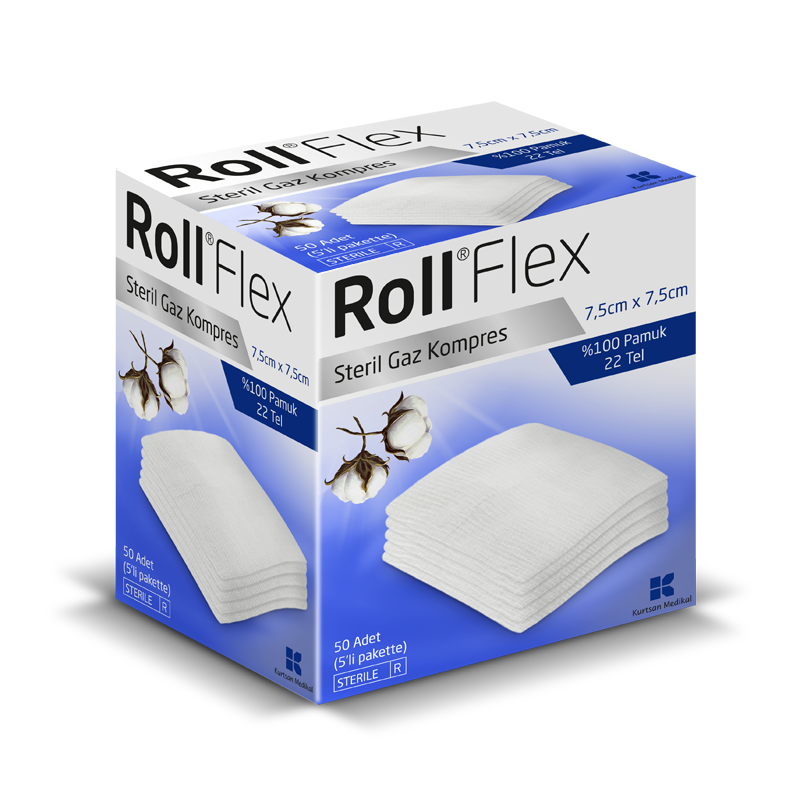 Roll Flex Steril Gaz Kompres 7,5cm x 7,5cm 50 Adet (5'li Paket)