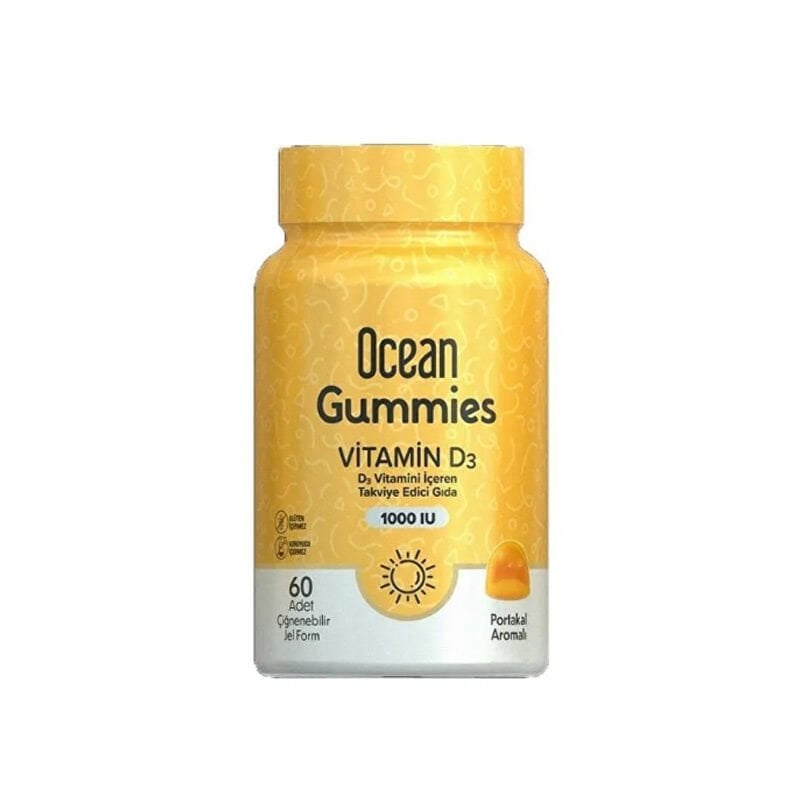 SKT:02/2027 Ocean Gummies Vitamin D3 1000 IU 60 Adet Çiğneme Form