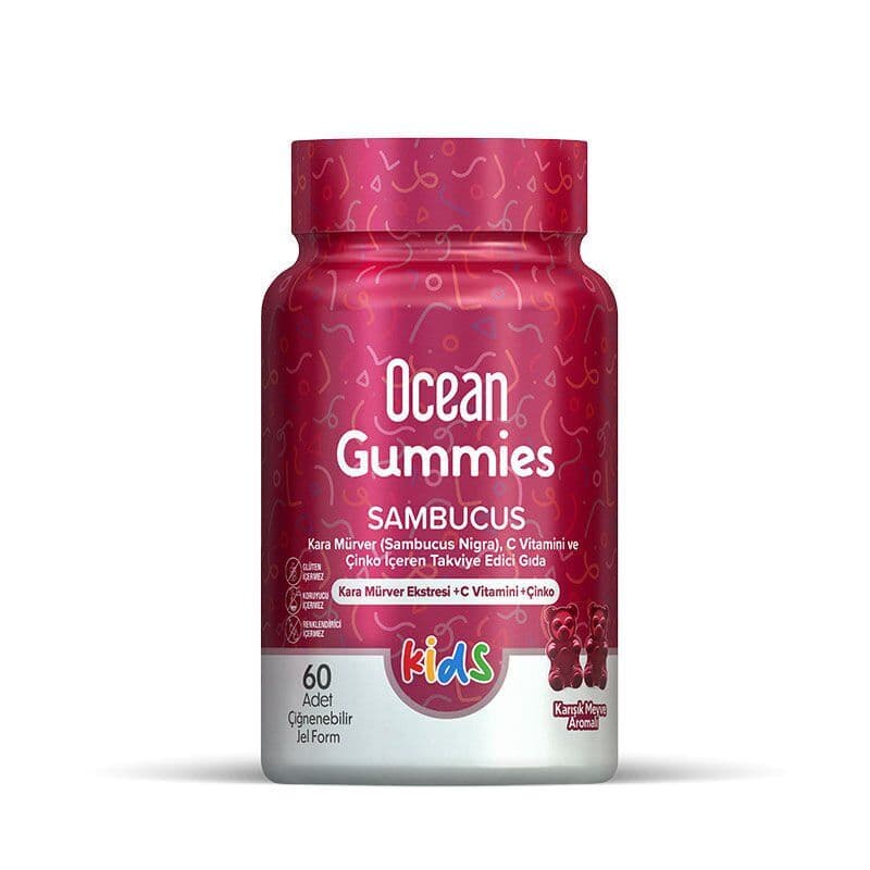 SKT:11/2026 Ocean Gummies Sambucus Karışık Meyve Aromalı 60 Adet Çiğneme Form