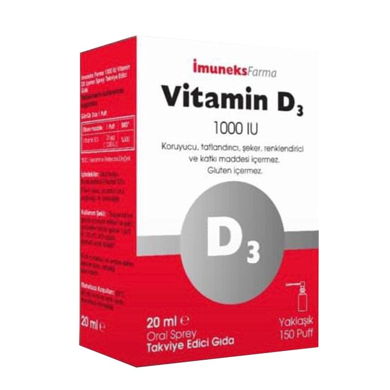 SKT:12/2026 İmuneks Vitamin D3 1000 IU Sprey 20ml