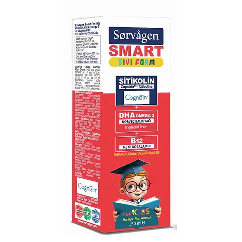 Smart Kids Sıvı Form Sitikolin Dha Omega 3 Norveç Balık Yağı ve B12 150 ml
