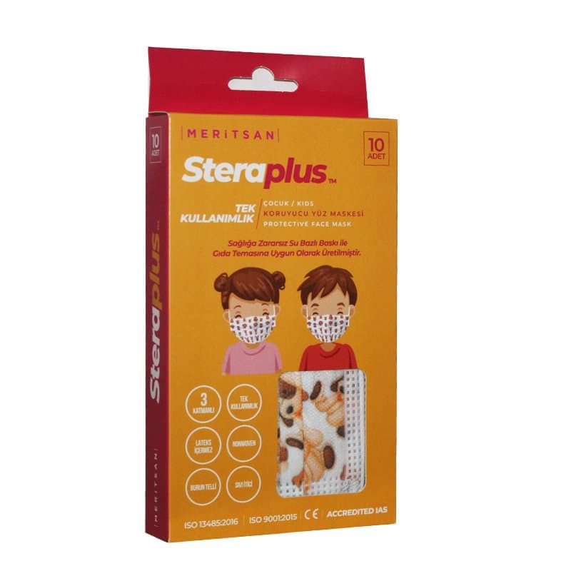 (ÜTSli) Steraplus 10'Lu Meltblown Desenli Çocuk Ultrasonik 3 Katlı Telli Maske