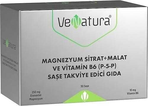 VeNatura Magnezyum Sitrat , Malat ve Vitamin B6 P-5-P 30 Saşe