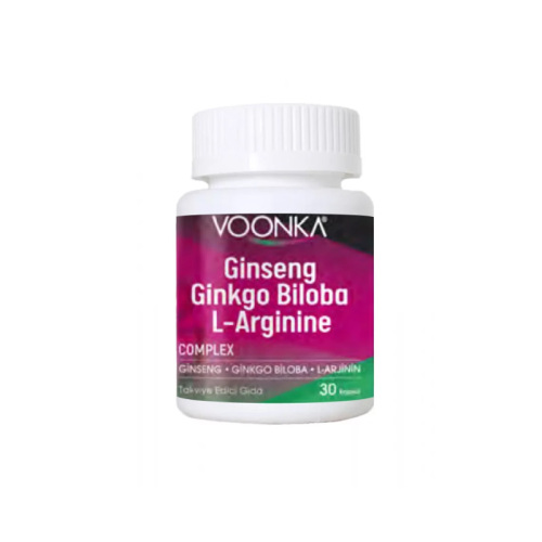 Voonka Ginseng, Ginkgo ve L-Arjinin İçeren Takviye Edici Gıda 30 kapsül