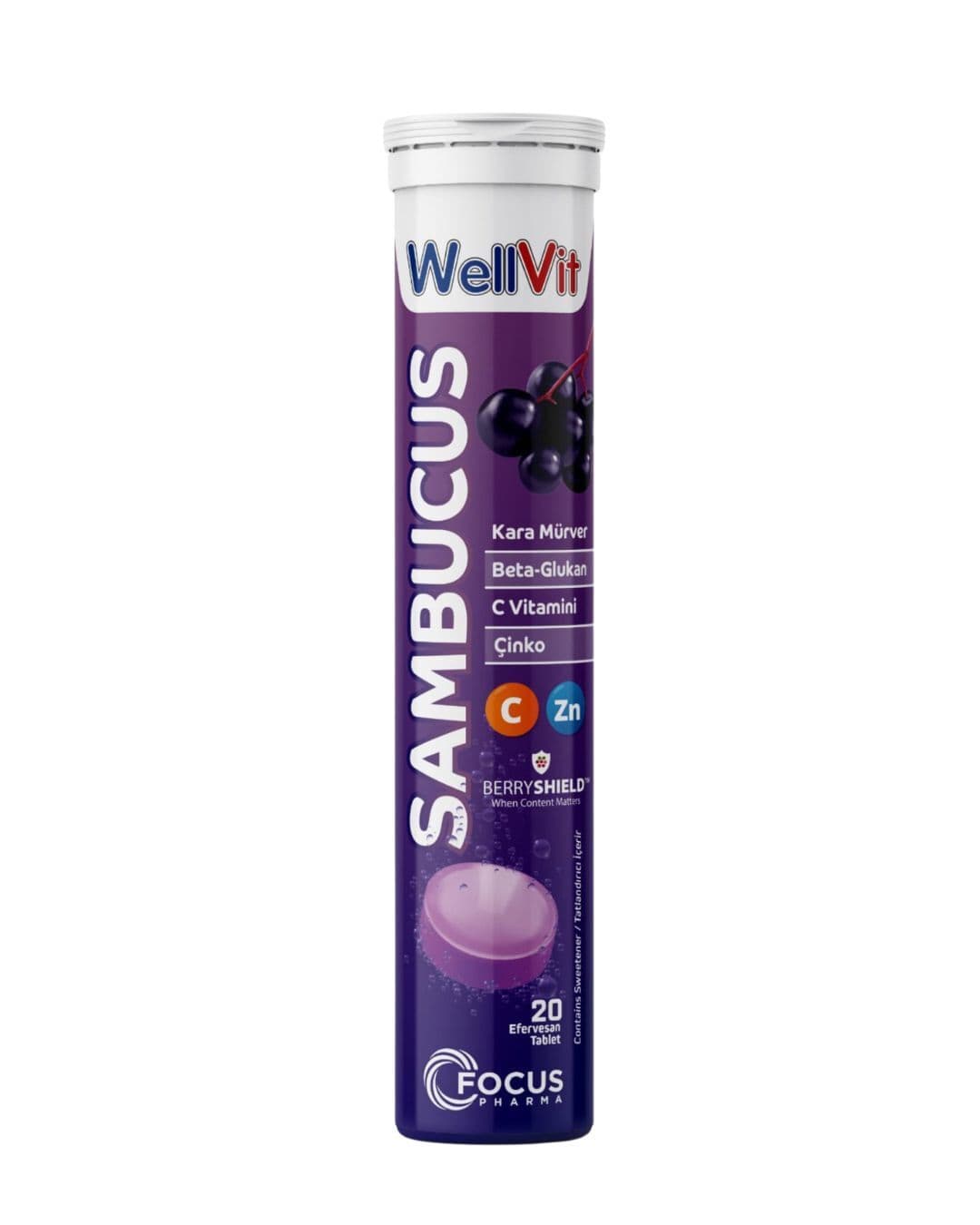 SKT:01/2027 Wellvit Sambucus+Beta Glukan+C Vit+Çinko 20 Efervesan Tablet