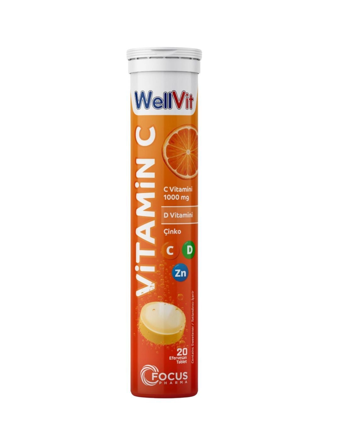 Wellvit Vitamin C 1000mg+D Vit.+Çinko 20 Efervesan Tablet