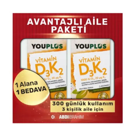 Youplus Vitamin D3 K2 20ml Oral Damla 1 Alana 1 Bedava