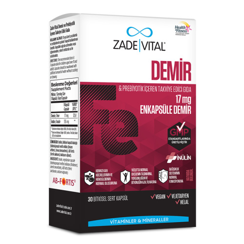 Zade Vital Demir ve Prebiyotik İçerikli Takviye Edici Gıda 30 Kapsül