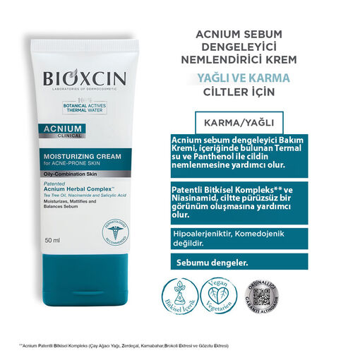 Bioxcin Acnium Sebum Dengeleyici Nemlendirici Krem 50 ml - Görsel 3