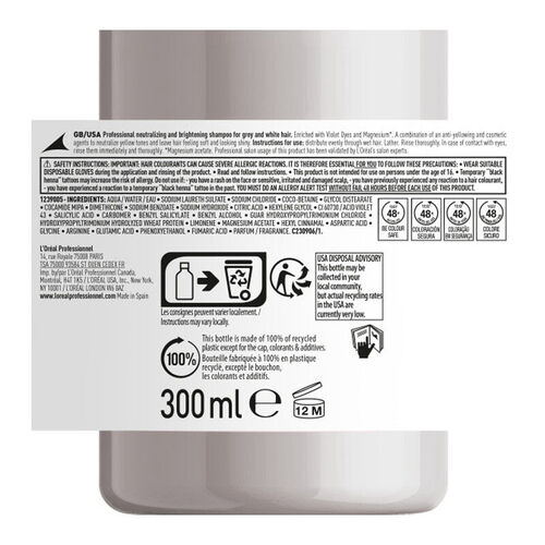 Loreal Professionnel Çok Açık Sarı, Gri ve Beyaz Saçlar için Renk Dengeleyici Mor Şampuan 300 ml - Görsel 3