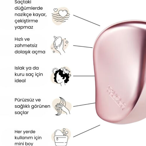 Tangle Teezer Compact Styler Pink Matte Chrome Saç Fırçası - Düz ve Kıvırcık Saçlar için Çanta Boy Tarak - Görsel 4