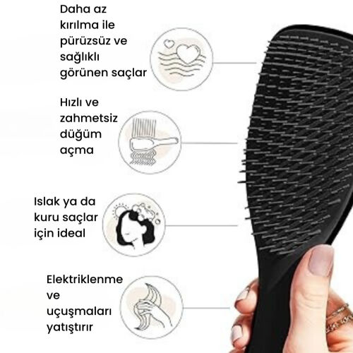 Tangle Teezer The Ultimate Detangler Black Eletriklenme Önleyici Saç Fırçası-Tarak - Düz ve Kıvırcık Saçlar - Görsel 3