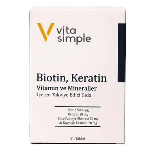 Vita Simple Biotin,Keratin,Vitamin ve Mineraller İçeren Takviye Edici Gıda 30 Tablet - Görsel 3