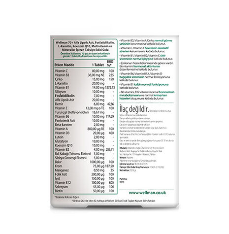 Vitabiotics Wellman 70+ Takviye Edici Gıda 30 Tablet - Görsel 2
