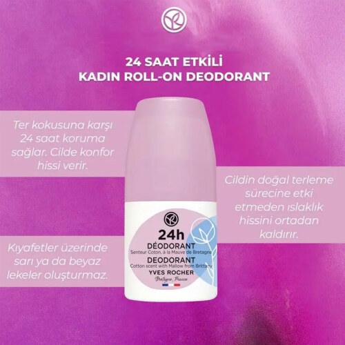 Yves Rocher Roll-on Deodorant - Pamuk Çiçeği ve Ebegümeci 50 ml - Görsel 5